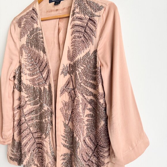 French Connection Nude Beige Pink Beaded open Front Blazer 10 - Picture 4 of 8